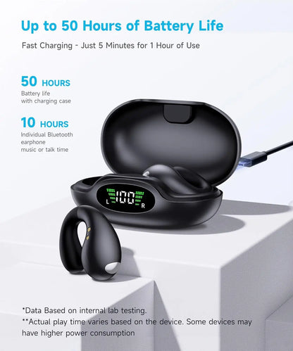 Open Ear Clip Earphones - Ear Hanging Earphones Wireless Bluetooth, Waterproof Bone Conduction Earphones