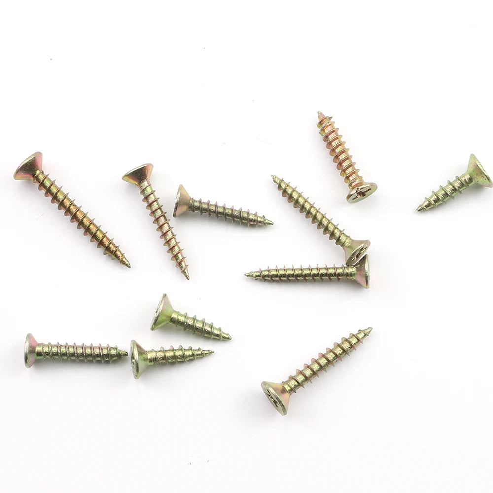 JUIDINTO 15-30pcs Wood Screws Fiberboard Screw Nails M3.5 M4 M5 Yellow Zinc Self Tapping Wood Screw For Cabinet Chipboard Screw