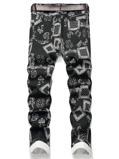 Stylish Mid Stretch Slim Fit Jeans - Men's Mid Waist Distressed And Ripped Denim Jeans With Tassels For All Seasons Street Wear