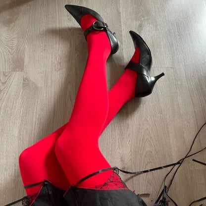 Red Pantyhose Female Retro Velvet Fall And Winter Bottoming Pants Outside Wearing Thin Natal Tight Shaping Bottoming Socks
