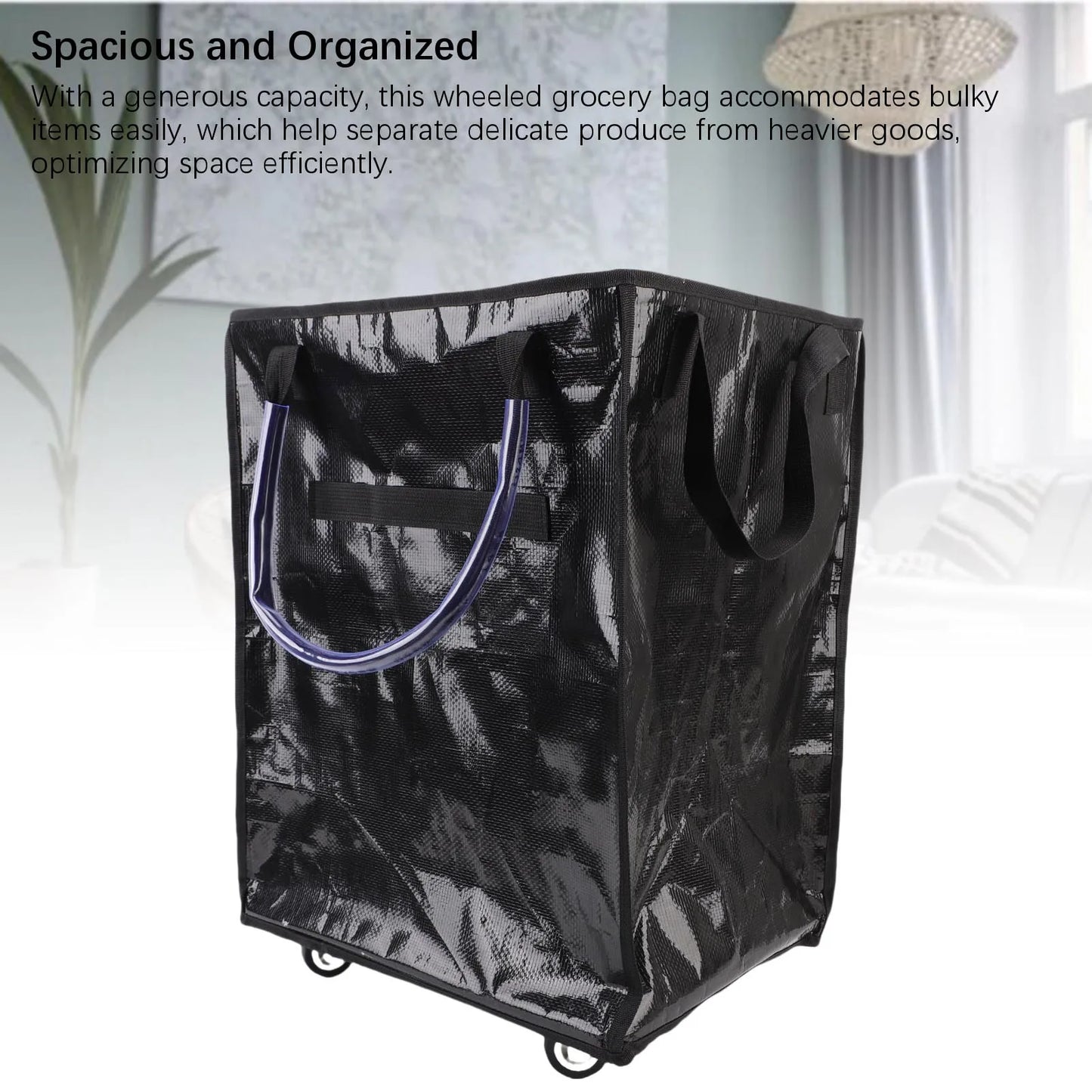 Reusable Grocery Bag On Wheels Water Proof Large Capacity Rolling Tote Bag with Reinforced Handles