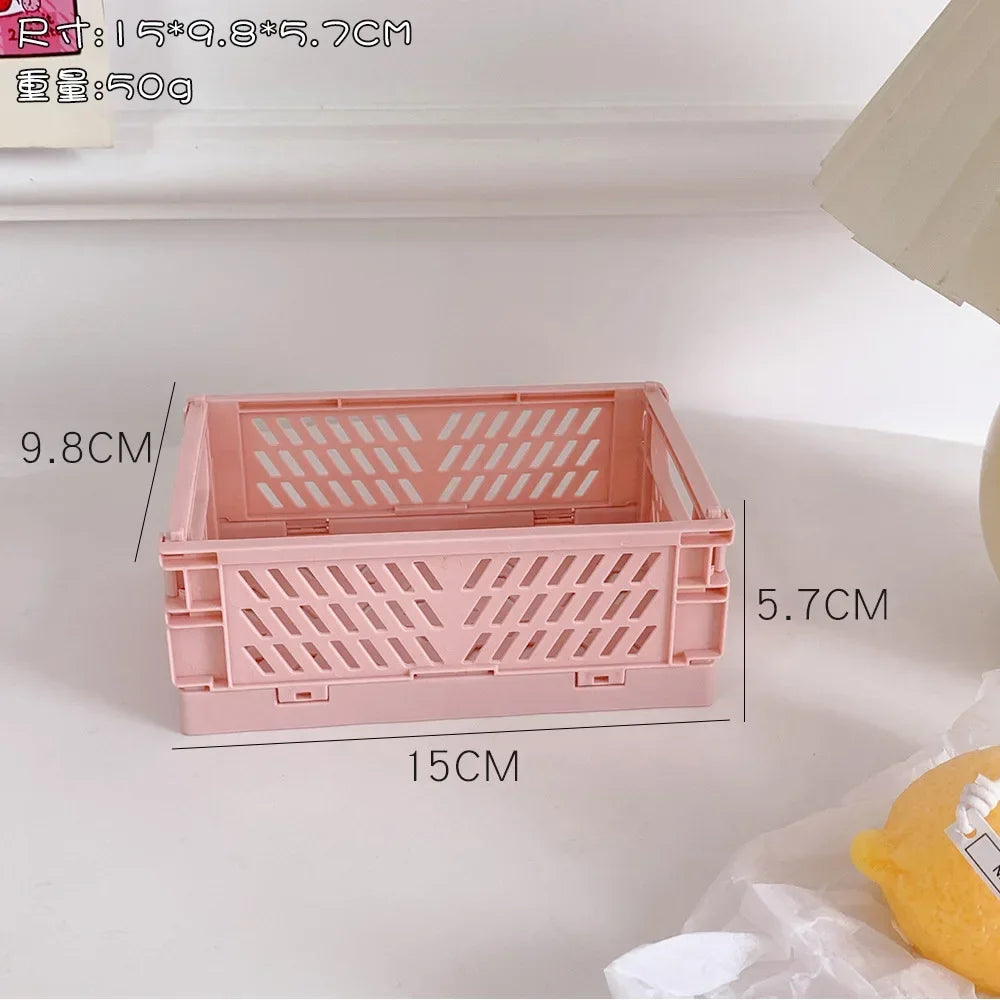 Foldable Storage Box Plastic Storage Organizer Student Desktop Organizer Stationery Snacks Storage Basket Home Storage Accessory