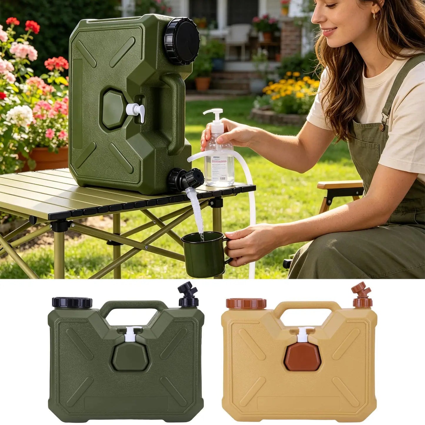 12L Camping Water Tank With Faucet Portable Water Container With Hand Sanitizer Bottle Leak-Proof Water Bucket For Camping