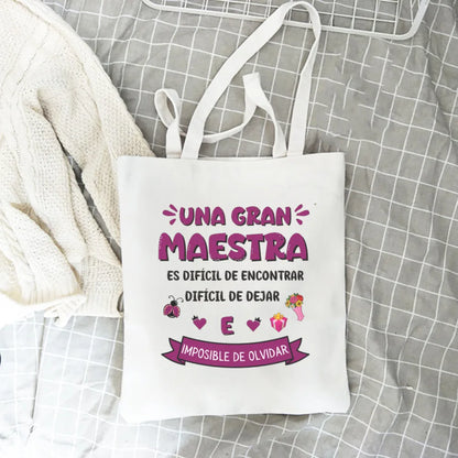 Spanish Printed Women Tote Bag Canvas Shopping Bags Female Travel Shoulder Bag Casual Handbag Graduation Thanks Gift for Teacher