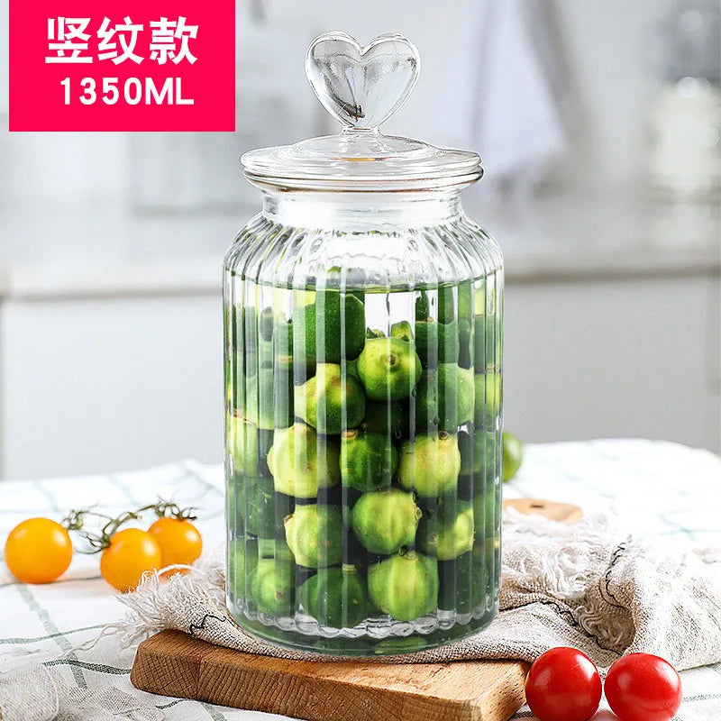 Creative Glass Sealed Jar Storage Jar Household Food Grade Glass Bottle with Lid Transparent Fruit Tank Kitchen Food Container