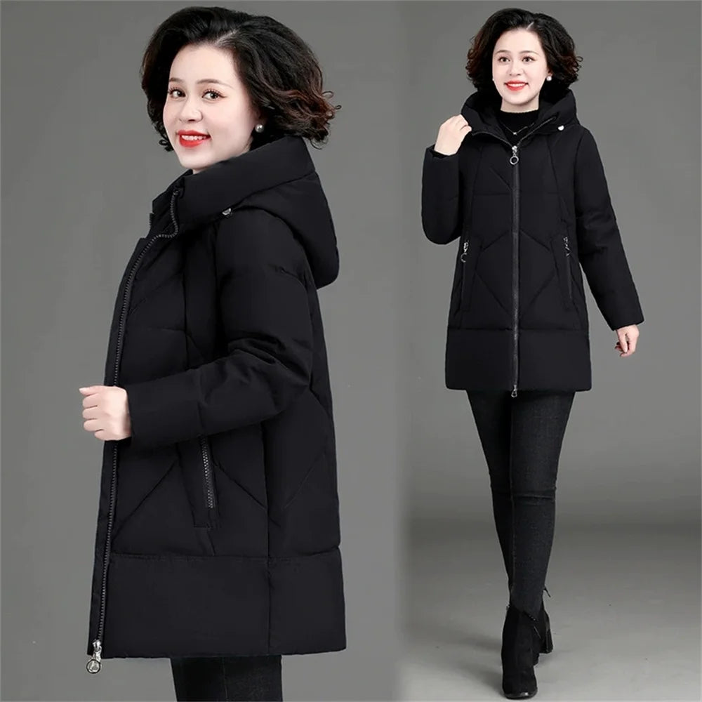 New Loose Women Snow Jacket 3XL 4XL 2026 Winter Women Jacket Warm Parkas Female Thicken Coat Cotton Padded Long Hooded Outwear