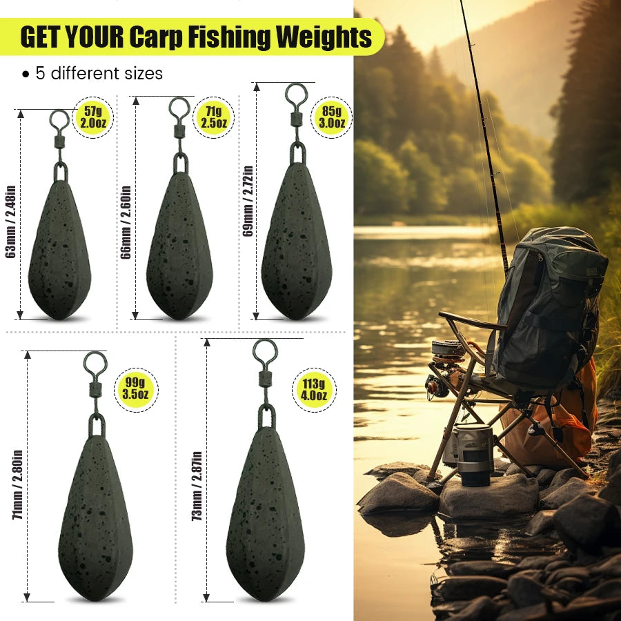 2pcs Carp fishing lead weight has 56g/71g/85g/99g/113g carp fishing weight. Pendant allows for quick replacement of lead
