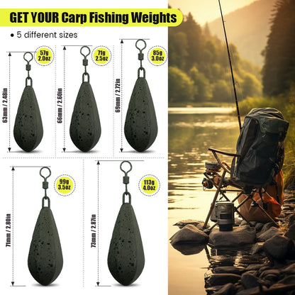 2pcs Carp fishing lead weight has 56g/71g/85g/99g/113g carp fishing weight. Pendant allows for quick replacement of lead