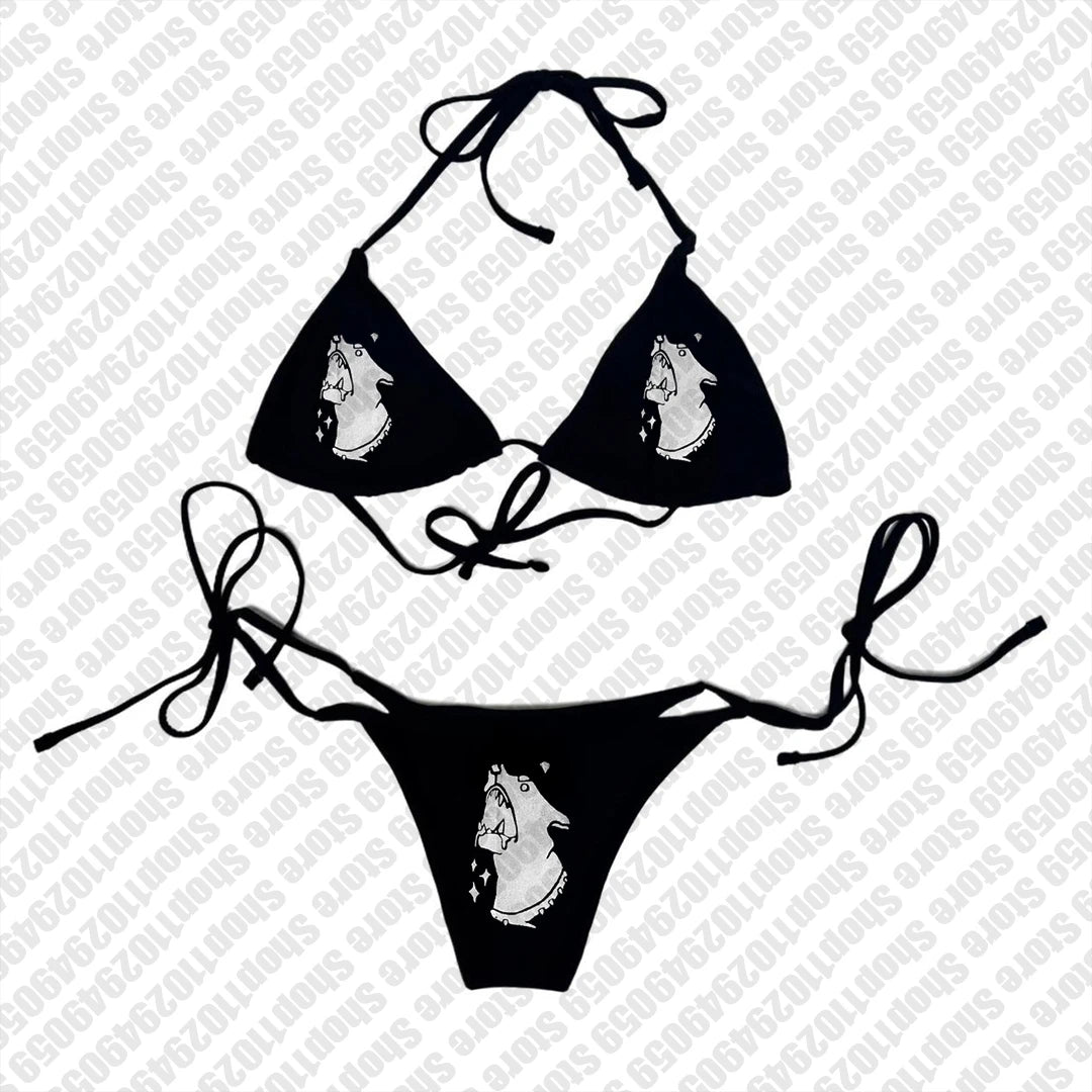 2000s  Woman Punk New Beach Swimwear Emo Girls Y2k Style Gothic Grunge Swimsuit  Bikini Y2K Bathing Suits Halter Strappy Lace Up