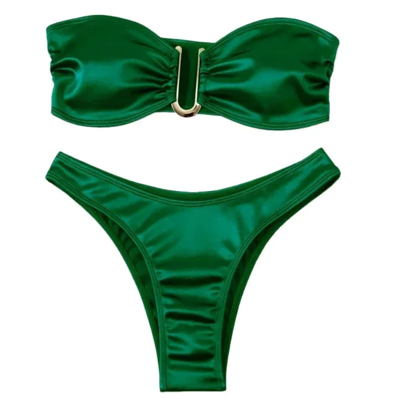 High Waist Swimsuit Women Push Up Beachwear Sexy Bandeau Bathing Suit Maillot De Bain Femme Bikini Summer Swimwear Women