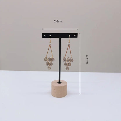Metal T Bar Earring Display Stand Jewelry Stand with Wooden Round Base Earring Hanging Holders Jewelry Organizer