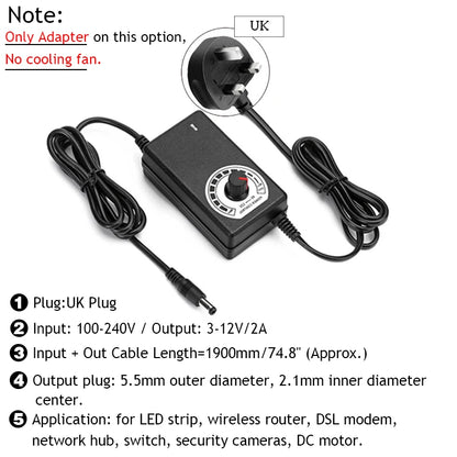 97MM Turbo Blower Fan 12V DC Female Connector 97x94x33mm Centrifugal Cooling Fan w/ AC 100V 220V Power Adapter Adjustable Speed