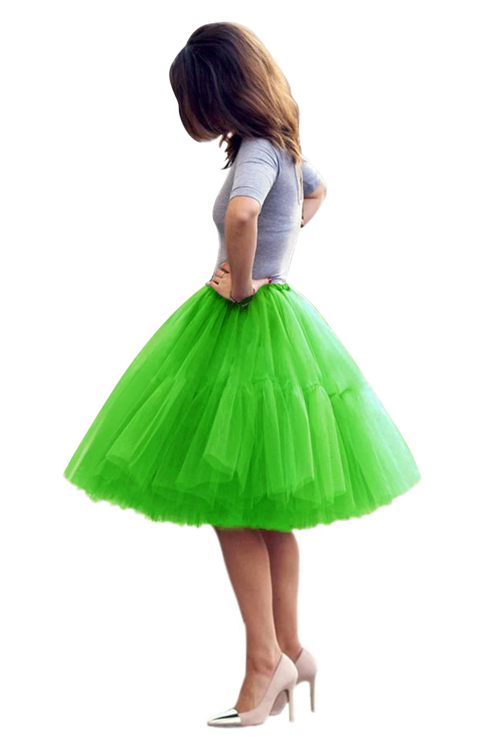Fashion Red Multi-Layers Tulle Skirts Women Elastic Waist Puffy Knee Length Tutu Petticoat Lolita Cosplay Underskirt Jupons