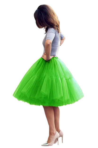 Fashion Red Multi-Layers Tulle Skirts Women Elastic Waist Puffy Knee Length Tutu Petticoat Lolita Cosplay Underskirt Jupons