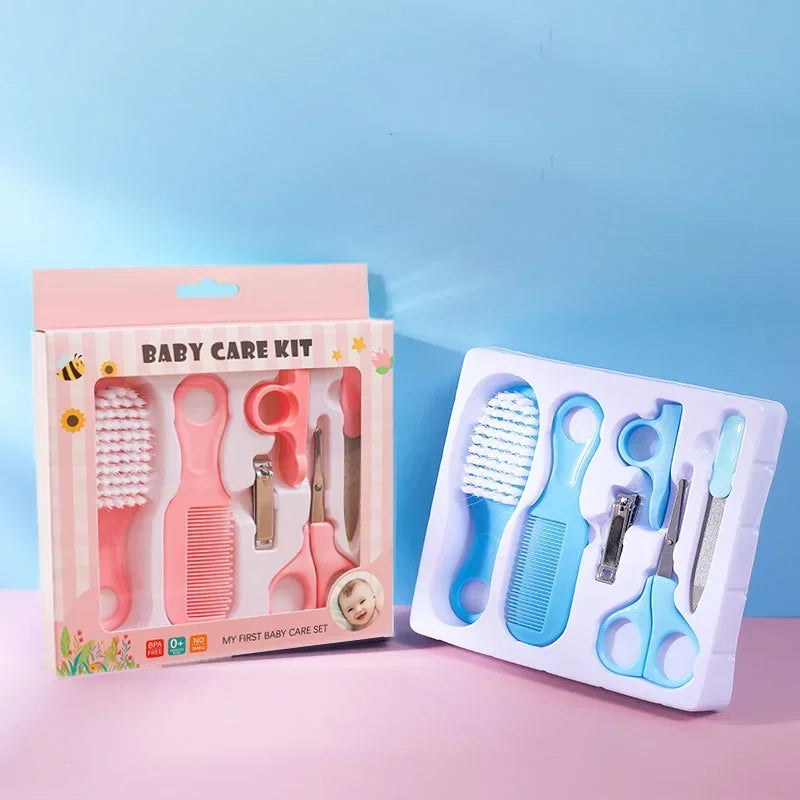 6pcs/Set Blue & Pink Baby Cleaning Kit Care Product Set For Nails And Hair, Including Beauty Brush Comb And Nail Clipper Set