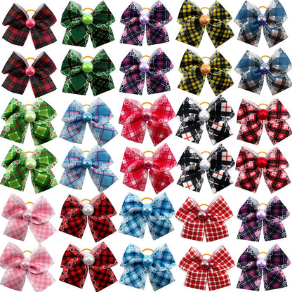 50/100pcs Small Dog Grooming Bows Pearl Plaid Style Pet Dog Hair Bows Rubber Bands Dog Hair Accessories Pet Supplies for Dogs