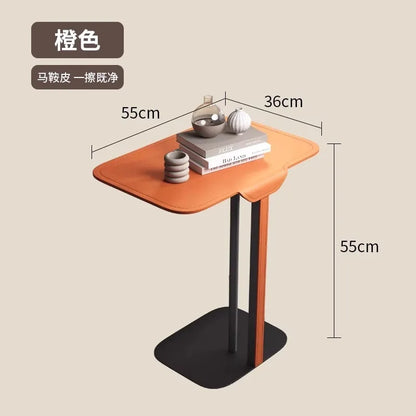 Italian Minimalist Saddle Leather Side Table Sofa Bedside Corner Table Luxury Home Living Room Coffee Table High End Furniture