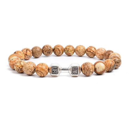 Dumbbells For Men Beads Bracelet Natural Black Volcanic Lava Stone Energy Barbell Fashion Bracelets Bangles Handmade Jewelry