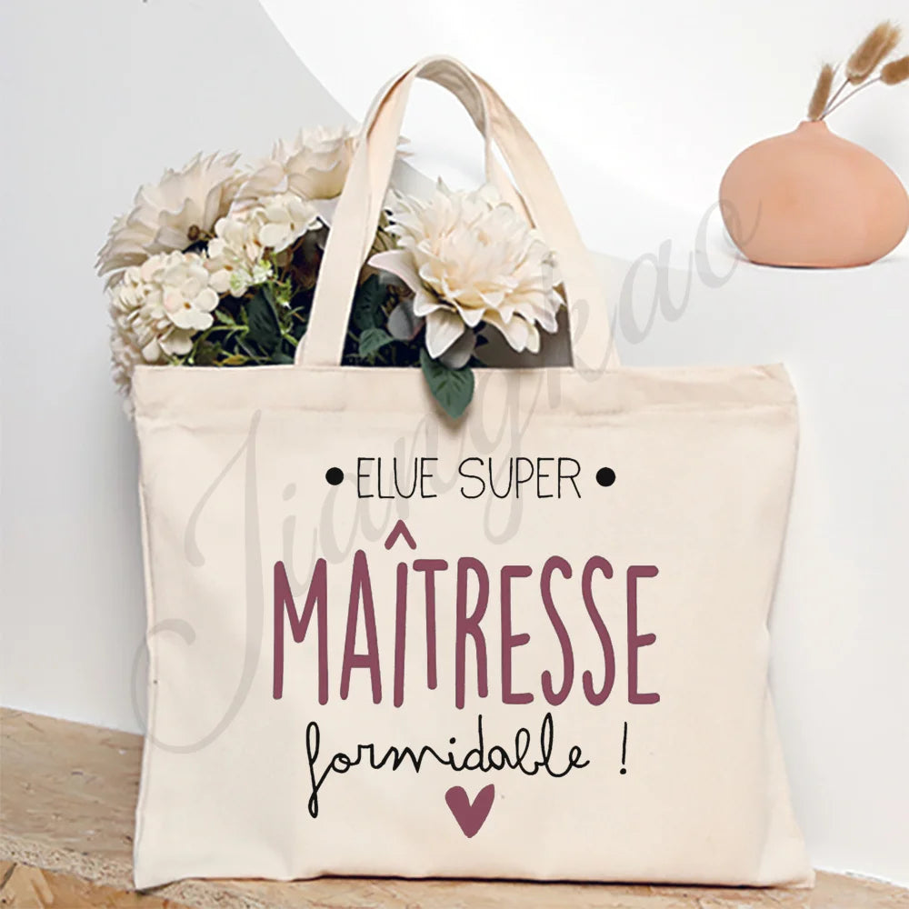 Thank You Teacher French Print Women Shoulder Bag CanvasShopping Bags Female Handbags Reusable Tote Bag Best Gifts for Maitresse