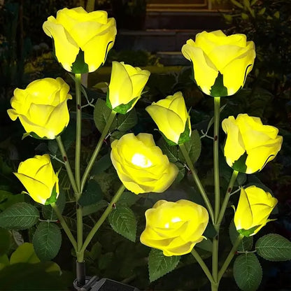 Solar Led Lights Outdoor Decorative 5 Heads Solar Garden Lights Waterproof Rose Flower Lawn Lamp for Yard Patio Garden Decor