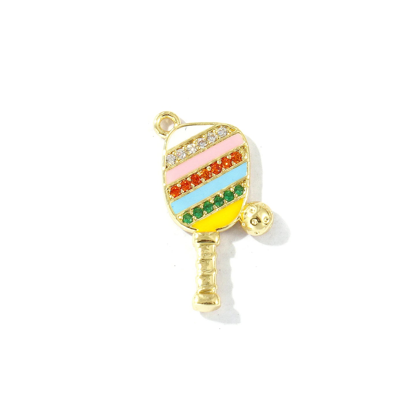 2 Pcs Brass Sport Charms Multicolor Racket Pickleball Paddle Badminton Racket Cubic Zirconia Pendants For DIY Necklace Making