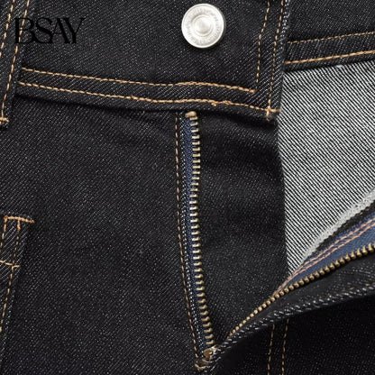 BSAY Jeans for Women Fashion Autumn Winter New Solid Color Pocket Loose Retro High Waist Wide Leg Pants Chic Female Trousers