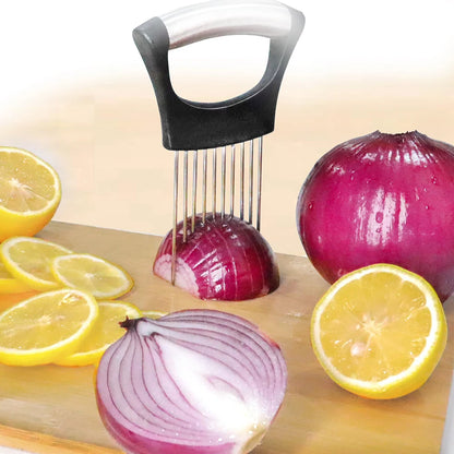 Onion Holder Slicer Cutter - Stainless Steel Vegetable Chopper for Tomato Potato Avocado Eggs Fruit Lemon Meat Kitchen Tool