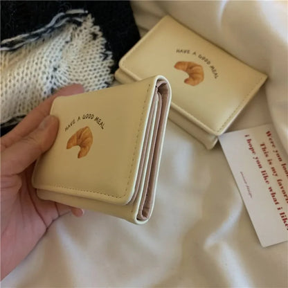 New Butter Toast Wallet  Ins Cute Milk Yellow Short Wallet Korean Version Cartoon Student Coin Purse For Woman Key Storage Purse