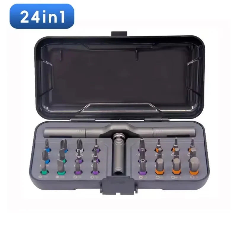 24 In 1 Magnetic Screwdriver Kit Portable Reversible Ratchet Driver High Torque Handle Home DIY Repair Tools