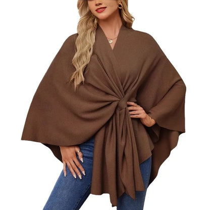 Women's Trendy Autumn And Winter Loose V-Neck Shawl Cape Elegant Shawl Wraps Casual Solid Color Soft Open Front Poncho bat shirt