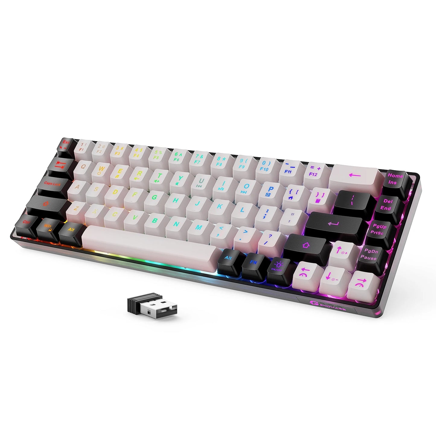 GEODMAER Wireless Gaming Keyboard Rechargeable Backlit Gaming Keyboard 68 Keys English/Spanish Layout 2.4G Keyboard for PC