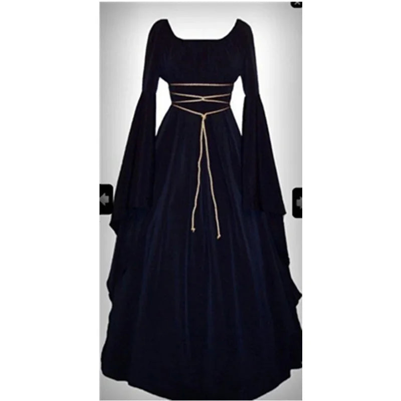 Women Fashion Vintage Style Women Medieval Gothic Dress Floor Length Women Cosplay Dress Retro Long Gown Dress