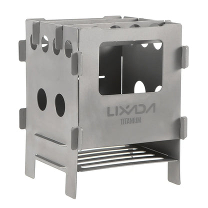 Stainless Steel / Ti Camping Stove Folding Wood Stove Outdoors Portable BBQ Barbecue Shelf Mini Charcoal Picnic Stove