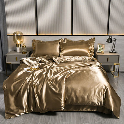 A/B Double-Sided Color Bedding Set Silky Satin Duvet Cover Bed Sheet Pillowcase Luxury Bedsheet King Queen Double Twin Size