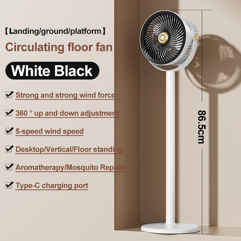 Modern Circulating Floor Fan 4-Height 5-Speed Quiet Adjustable Multi-Angle Desk Cooler for Home Kitchen Office & Camping