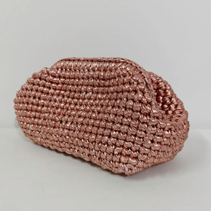 Yingzi Women's Silver Cloth Strip Crochet Clip Bag Woven Underarm Bag Clutch Large Size