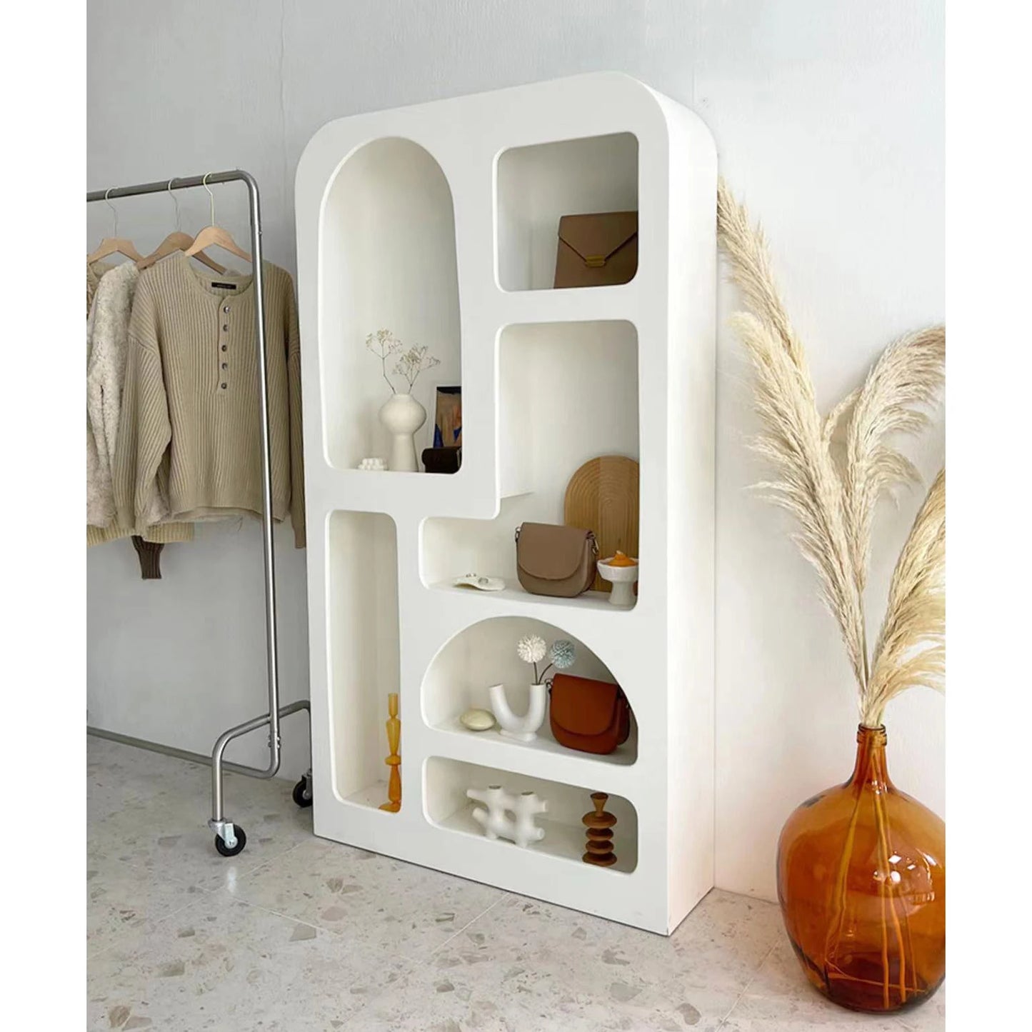 Innova Contemporary European Nordic White Home Decor Bookshelf Living Room Cabinet Furniture Storage Bookcase For Organize