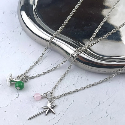 Wicked Necklace Glinda Rose Quartz Wand Necklace Elphaba Aventurine Hat Necklace Natural Gemstone Crystal Charm Necklace