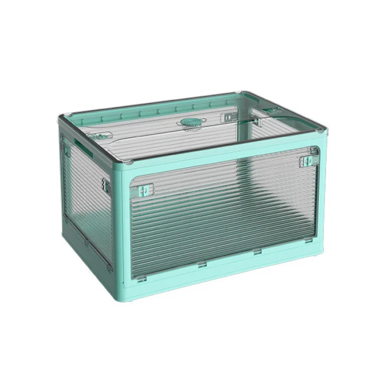 Foldable Book Storage Box, Large Capacity Transparent Plastic Storage Bin with Pull Ring Design, Easy to Open Lid, Space-Saving