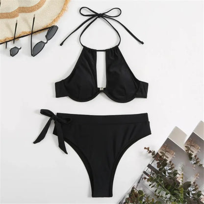 Brown High Waisted Bikini Set String Halter Swimwear Sexy Swimsuit Women Hollow Out Bathing Suit Push Up Bikinis 2026 Mujer
