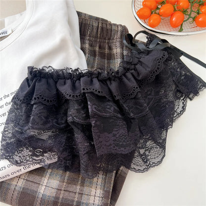 New Trendy Women Y2K Korean Lace Mini Layered Skirt Streetwear Lace Up Ruffles Summer Harajuku High Waist Pleated Skirts Clothes