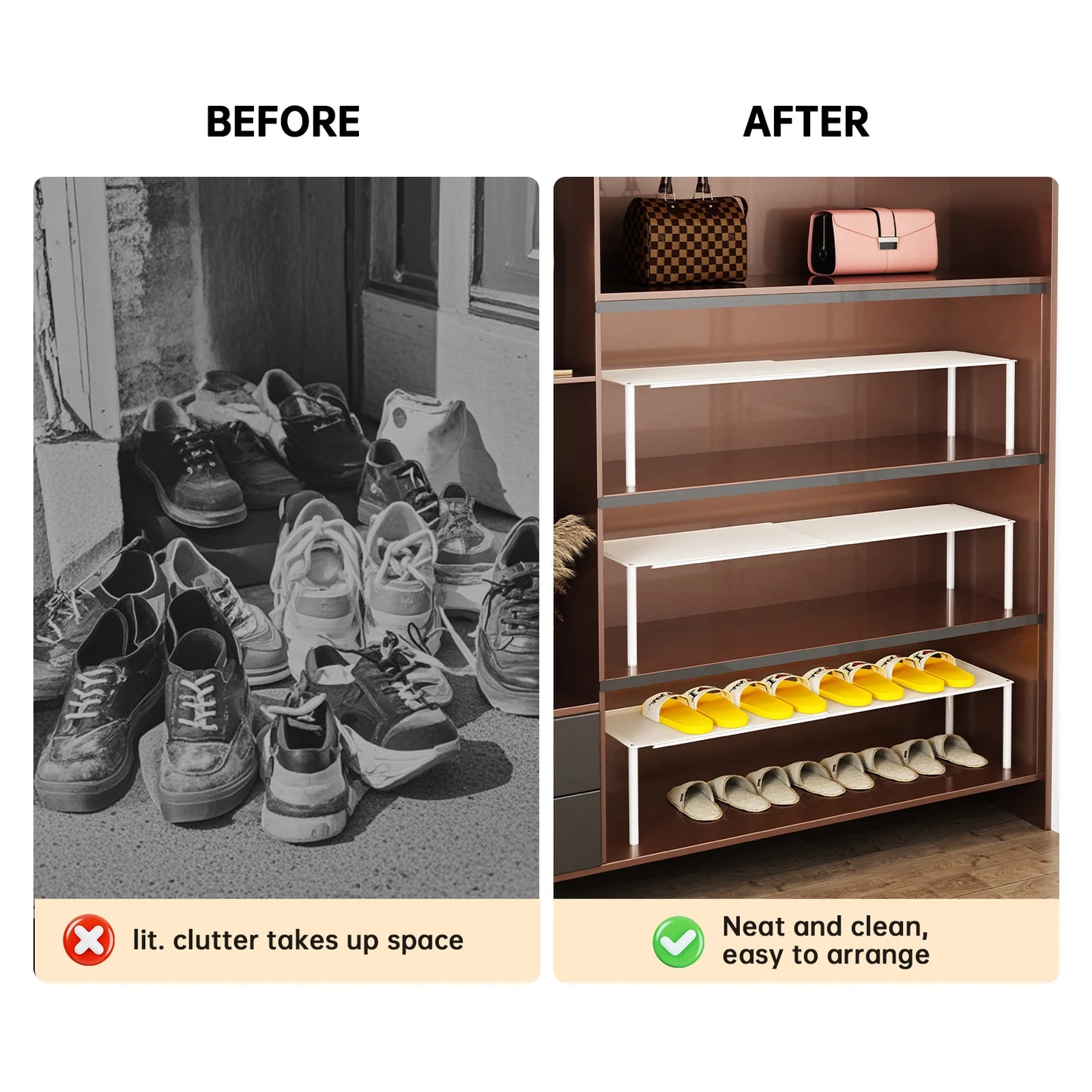 Shoe Cabinet Storage Solution, Space-Saving Shoe Rack, Shoe Organizer, Adjustable and Extendable Double-Layer Partition for Shoes Inside the Cabinet