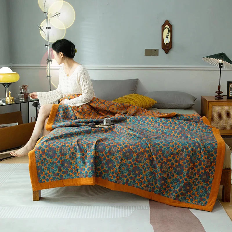 Decorative Bed Cover Blanket Ethnic Cotton Gauze Bedroom Bedspread On The Bed Double Quilts King Size Bed Comforters 220*240cm