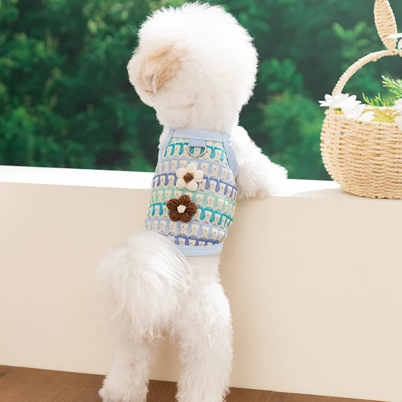 Pet Clothing for Dogs in Spring Including Hollow-out Floral Dresses Dog Collars Cat Vests and Pet Skirts Puppy Clothes