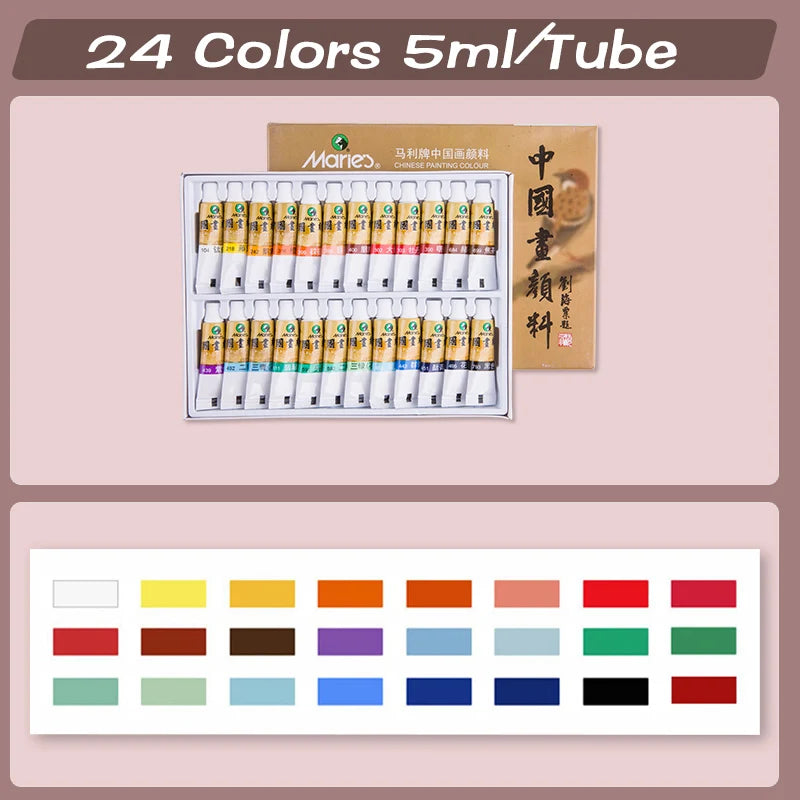 Marie's Chinese Painting Pigment 12/24/36 Colors 5ml/Tube,Watercolor Sumi Painting for Adults,Gift for Thanksgiving&Christmas
