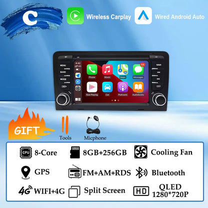 GPS Navigation 7 inch 4G Wifi Car Radio Android 16 for Audi A3 8P 2003-2011 S3 RS3 Sportback CarPlay Multimedia Player Video DSP