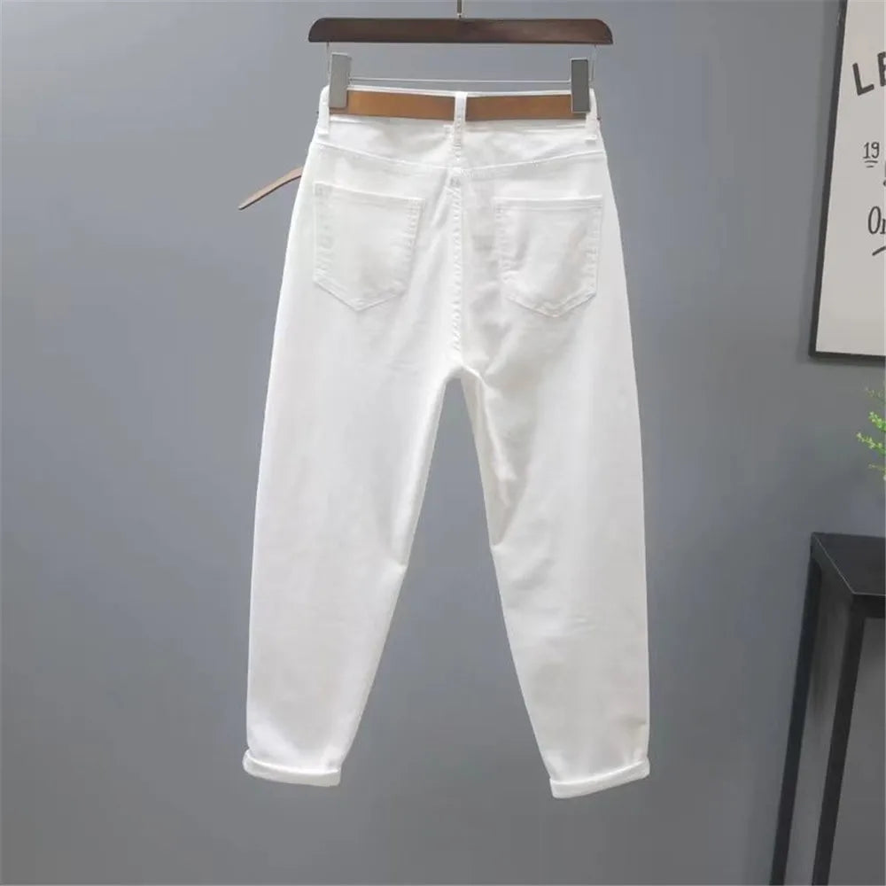 White Jeans Women's Loose Casual Harem Pants Spring Summer Korean Ankle-Length Denim Pants Lady Cowboy Trousers Khaki Black