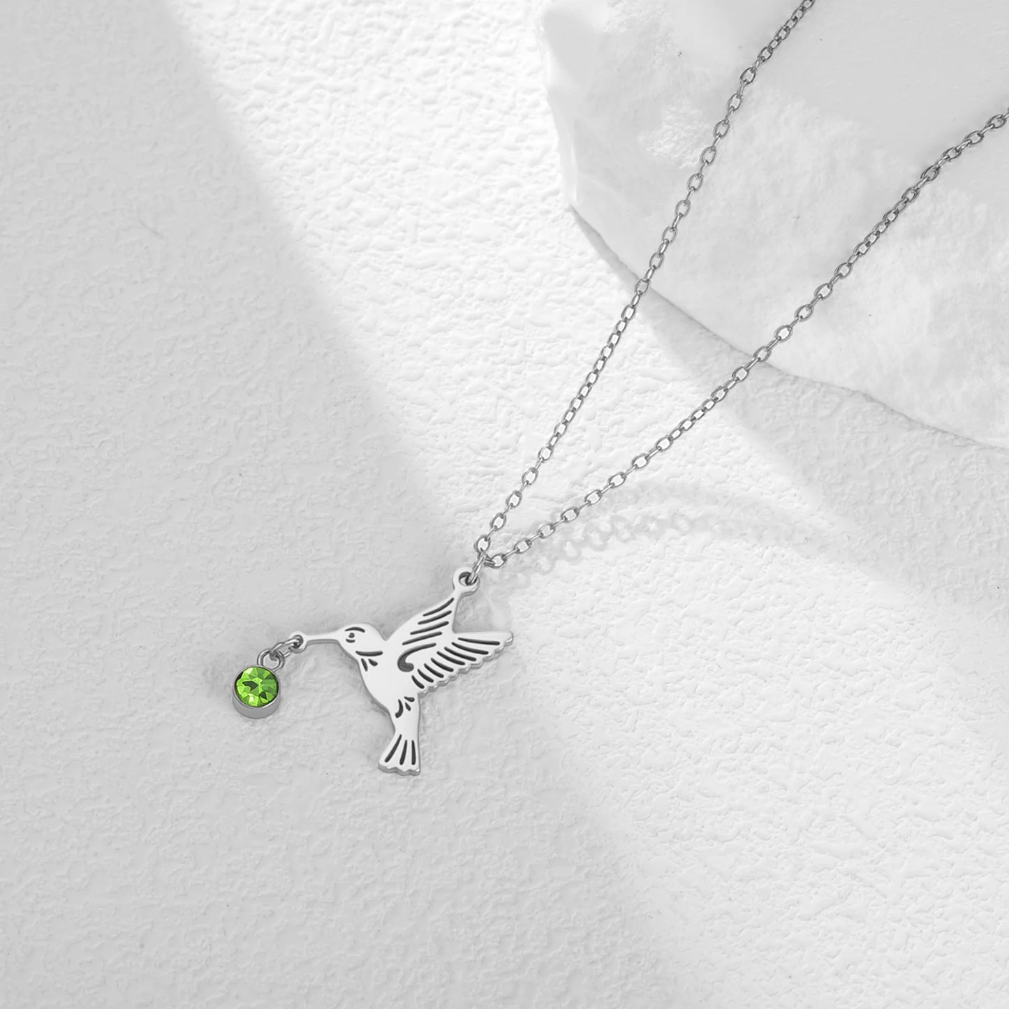 Tiny Birthstone Hummingbird Necklace Birthstone Bird Necklace Stainless Steel Necklace Hummingbird Necklace Bird Jewelry