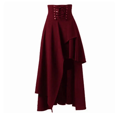 High Low Skirt Gothic Punk Lace Up Cincher Maxi Skirt Rock Hippie Pirate Draped Outfit Halloween Costume For Women
