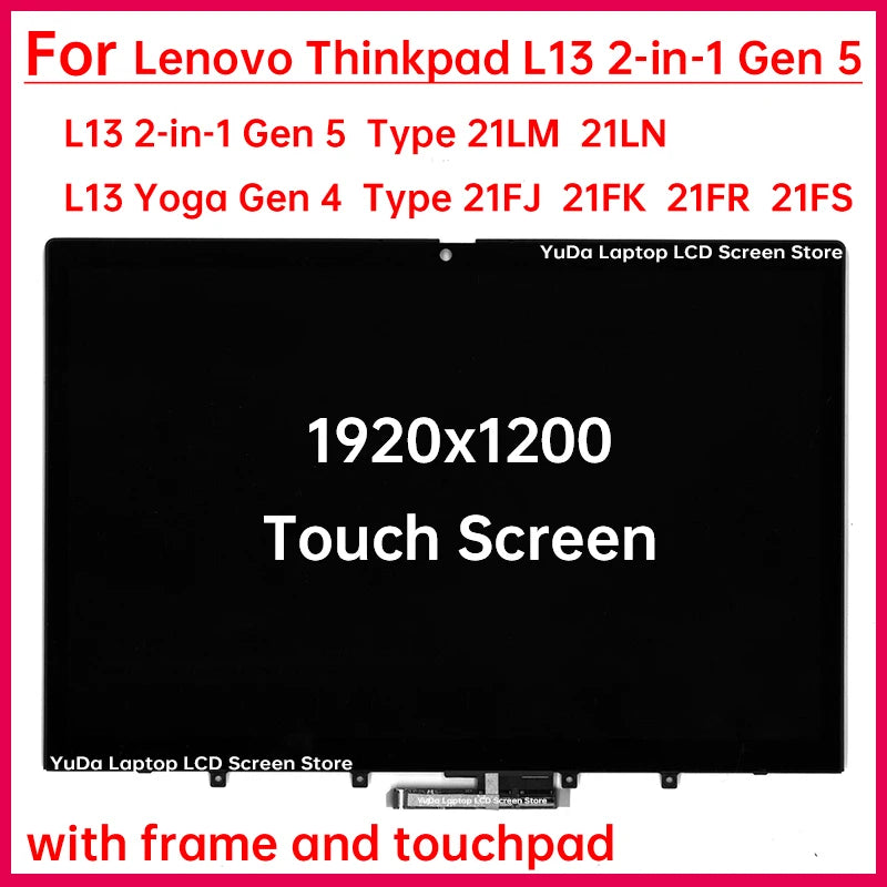 13.3 Inch Touch Screen For Lenovo Thinkpad L13 2-in-1 Gen 5 L13 Yoga Gen 4 LCD Display Digitizer+With Frame Assembly Replacement